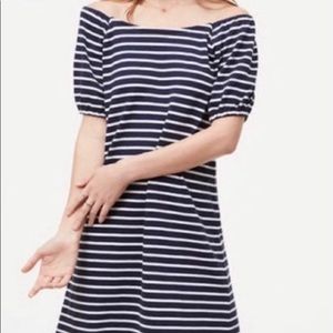 LOFT Navy striped off shoulder knit dress M